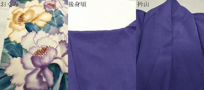 平和屋着物●アンティーク 大正ロマン 色留袖 手描き 刺繍 牡丹花文 暈し染め 金糸 正絹 逸品 CABB0270gh