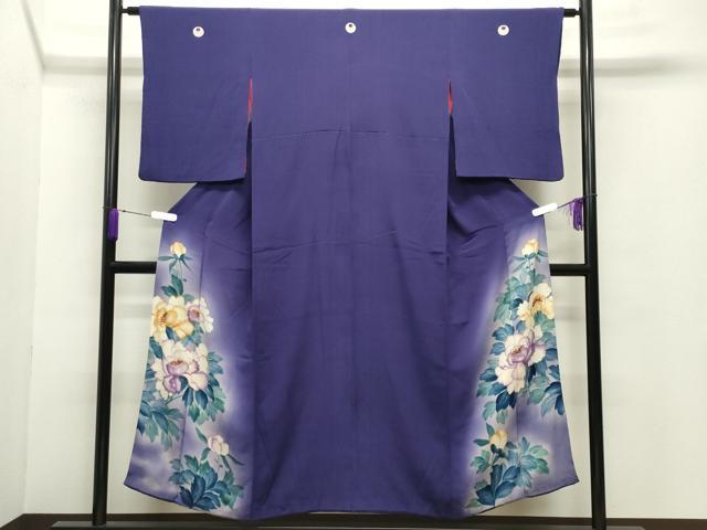 平和屋着物●アンティーク 大正ロマン 色留袖 手描き 刺繍 牡丹花文 暈し染め 金糸 正絹 逸品 CABB0270gh
