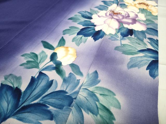 平和屋着物●アンティーク 大正ロマン 色留袖 手描き 刺繍 牡丹花文 暈し染め 金糸 正絹 逸品 CABB0270gh