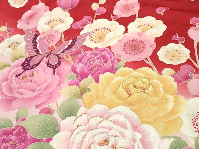 平和屋着物●豪華振袖 LENA FUJII 藤井リナ 刺繍 舞蝶梅文 暈し染め 金彩 正絹 逸品 CABB0273gh