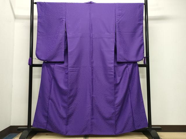 平和屋着物●小振袖 二尺袖 色無地 舞桜地紋 本紫色 胴抜き仕立て 洗える着物 CABB0276gh