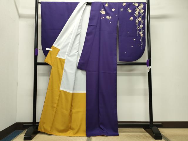 平和屋着物●小振袖 二尺袖 舞桜文 金彩 洗える着物 CABB0277gh