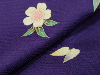 平和屋着物●小振袖 二尺袖 舞桜文 金彩 洗える着物 CABB0277gh