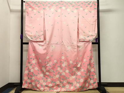 平和屋着物●小振袖 二尺袖 舞花文 暈し染め 洗える着物 未使用 CABB0279gh