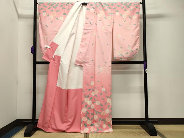 平和屋着物●小振袖 二尺袖 舞花文 暈し染め 洗える着物 未使用 CABB0279gh
