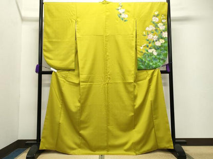平和屋着物●小振袖 二尺袖 草花文 金彩 洗える着物 CABB0280gh
