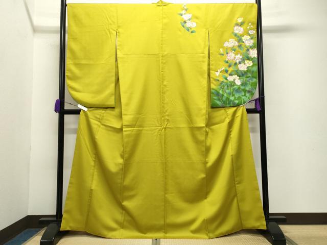 平和屋着物●小振袖 二尺袖 草花文 金彩 洗える着物 CABB0280gh