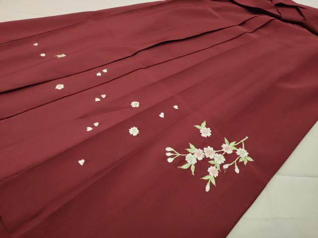 平和屋着物●女性 行灯袴 総刺繍 枝垂れ桜文 小豆色 金糸 洗える着物 CABB0283gh