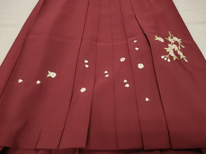 平和屋着物●女性 行灯袴 総刺繍 枝垂れ桜文 小豆色 金糸 洗える着物 CABB0283gh