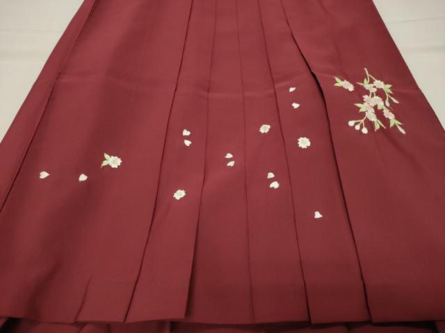 平和屋着物●女性 行灯袴 総刺繍 枝垂れ桜文 小豆色 金糸 洗える着物 CABB0283gh