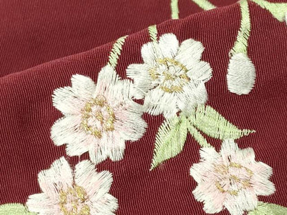 平和屋着物●女性 行灯袴 総刺繍 枝垂れ桜文 小豆色 金糸 洗える着物 CABB0283gh