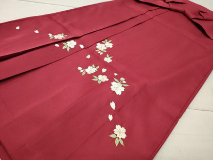 平和屋着物●女性 行灯袴 総刺繍 舞桜文 銀朱色 金糸 洗える着物 CABB0289gh
