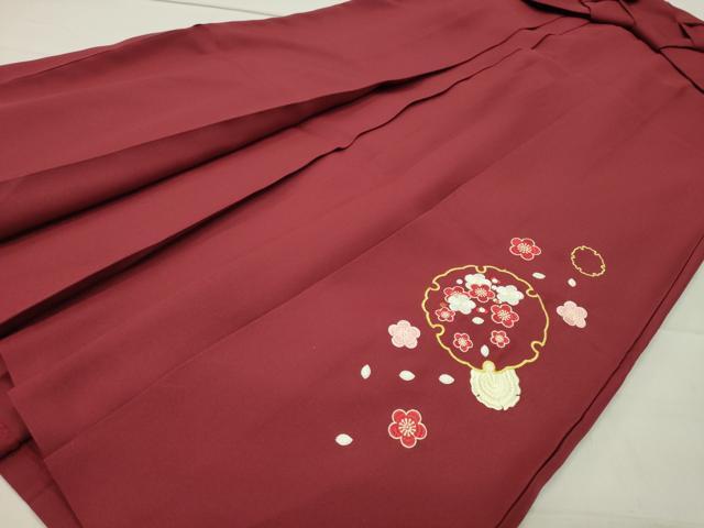 平和屋着物●女性 行灯袴 総刺繍 雪輪梅文 蘇芳色 金糸 洗える着物 CABB0292gh