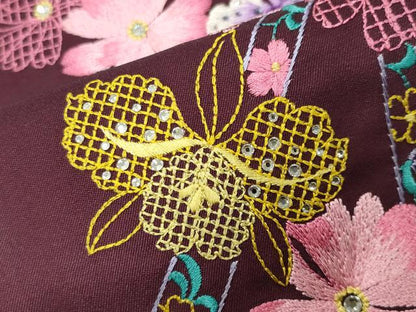 平和屋着物●女性 行灯袴 総刺繍 舞花文 暈し染め ラインストーン 洗える着物 CABB0293gh