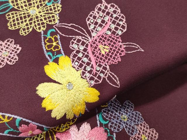 平和屋着物●女性 行灯袴 総刺繍 舞花文 暈し染め ラインストーン 洗える着物 CABB0293gh