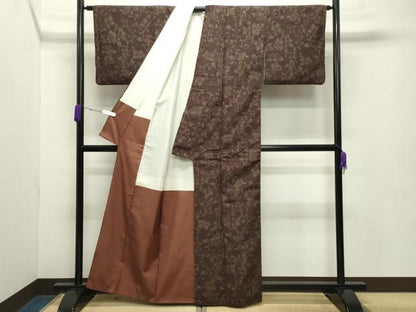 平和屋着物●結城紬 80亀甲 花唐草文 正絹 逸品 CABB0299gh