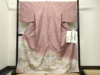 平和屋着物●創業140年 小糸染芸の四代目 小糸敏夫 色留袖 紬地 京風俗絵巻 京名所づくし 色紙付き 正絹 逸品 CABB0303gh