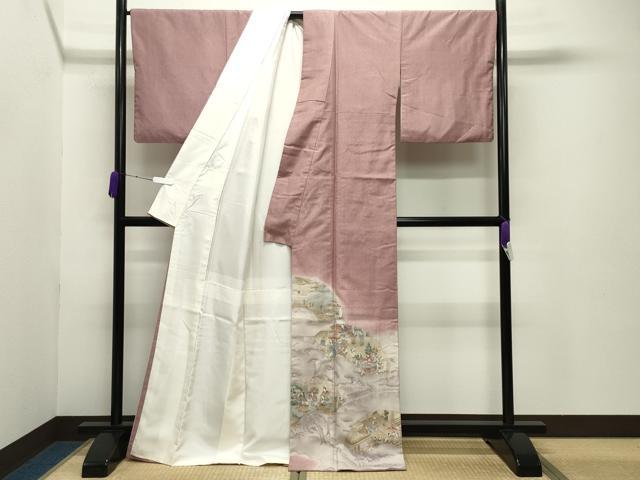 平和屋着物●創業140年 小糸染芸の四代目 小糸敏夫 色留袖 紬地 京風俗絵巻 京名所づくし 色紙付き 正絹 逸品 CABB0303gh