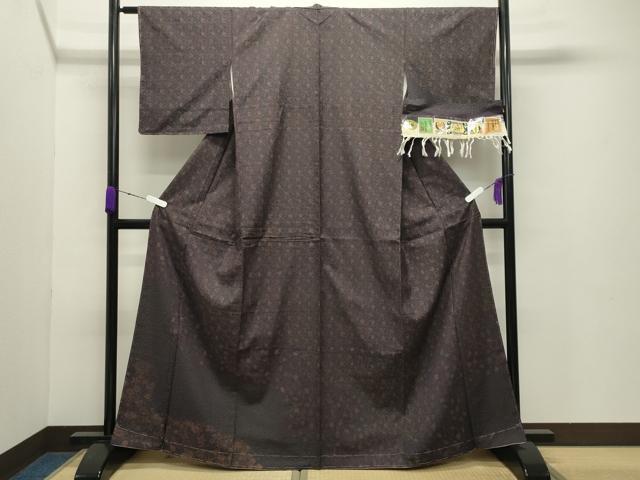 平和屋着物●本場真綿絢結城紬 花唐草文 証紙付き 正絹 逸品 未使用 CABB0304gh
