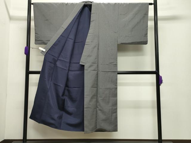 平和屋着物●男性 お召 縞 正絹 逸品 CABB0313gh