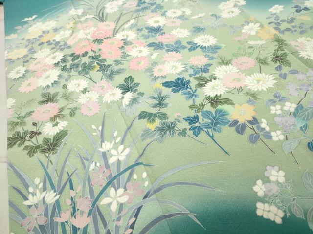 平和屋着物●訪問着 友禅 草花文 暈し染め 正絹 逸品 CABB0316gh