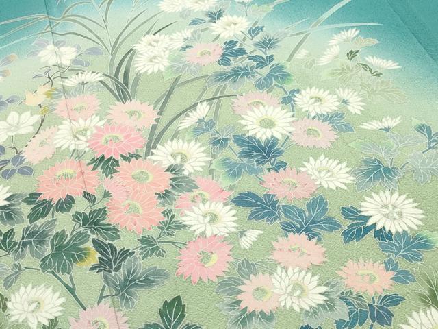 平和屋着物●訪問着 友禅 草花文 暈し染め 正絹 逸品 CABB0316gh