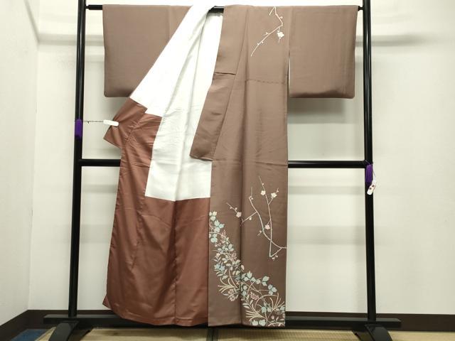 平和屋着物●訪問着 白山紬 友禅 作家物 枝梅花文 正絹 逸品 CABB0319gh