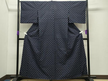 平和屋着物●久留米絣　単衣　菱吉祥文　胴抜き仕立て　綿　逸品　CABB0322gh