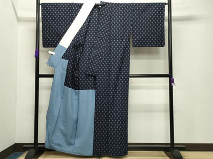 平和屋着物●久留米絣　単衣　菱吉祥文　胴抜き仕立て　綿　逸品　CABB0322gh