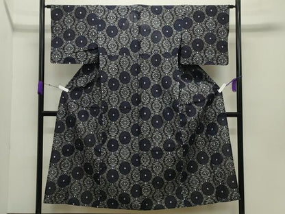平和屋着物●久留米絣 単衣 吉祥丸文 綿 逸品 CABB0325gh