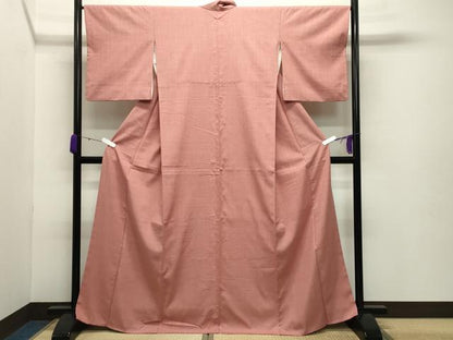 平和屋着物●結城紬 色無地 鴇色 正絹 逸品 CABB0327gh