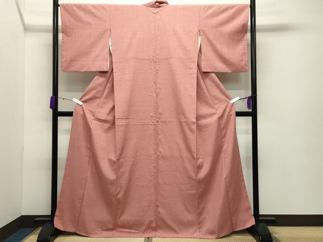 平和屋着物●結城紬 色無地 鴇色 正絹 逸品 CABB0327gh