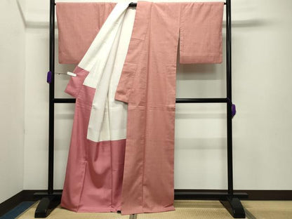 平和屋着物●結城紬 色無地 鴇色 正絹 逸品 CABB0327gh