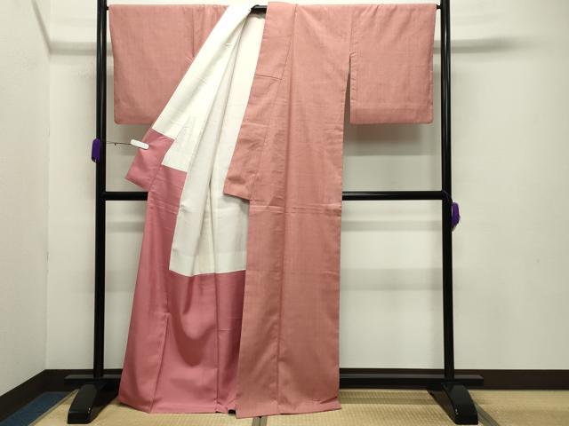 平和屋着物●結城紬 色無地 鴇色 正絹 逸品 CABB0327gh