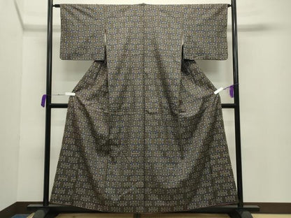 平和屋着物●本場大島紬 龍郷絣 秋名バラ 正絹 逸品 CABB0332gh