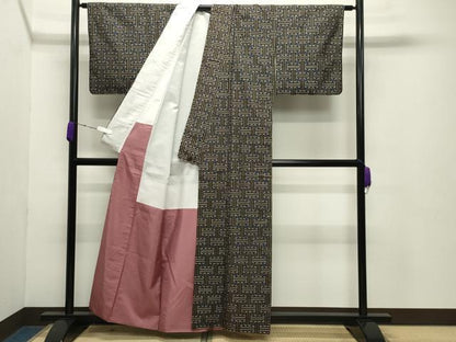 平和屋着物●本場大島紬 龍郷絣 秋名バラ 正絹 逸品 CABB0332gh