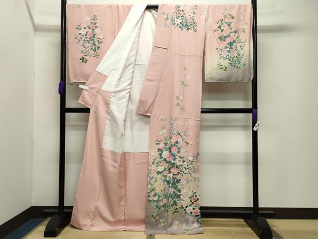 平和屋着物●訪問着 休み鳥花文 暈し染め 金彩 ロング丈 正絹 逸品 未使用 CABB0335gh