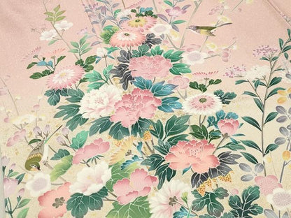 平和屋着物●訪問着 休み鳥花文 暈し染め 金彩 ロング丈 正絹 逸品 未使用 CABB0335gh