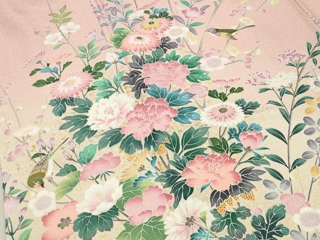 平和屋着物●訪問着 休み鳥花文 暈し染め 金彩 ロング丈 正絹 逸品 未使用 CABB0335gh