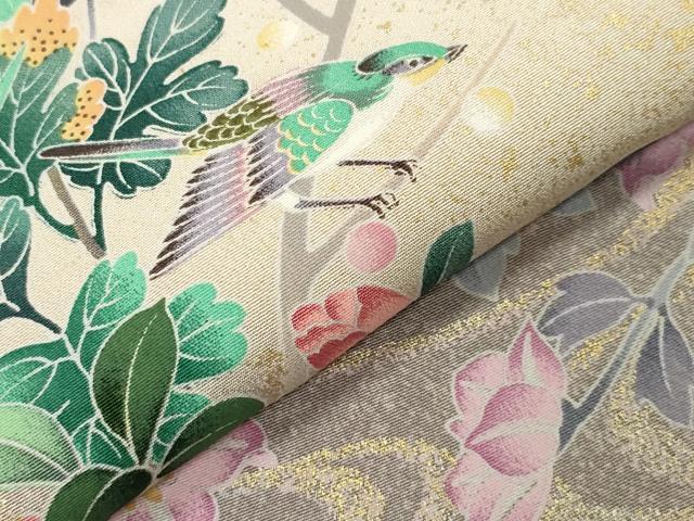平和屋着物●訪問着 休み鳥花文 暈し染め 金彩 ロング丈 正絹 逸品 未使用 CABB0335gh
