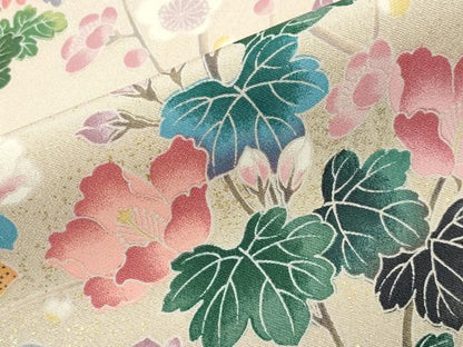 平和屋着物●訪問着 休み鳥花文 暈し染め 金彩 ロング丈 正絹 逸品 未使用 CABB0335gh