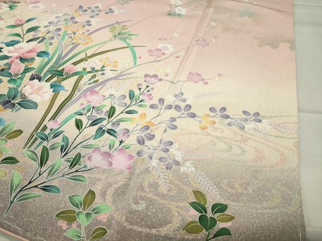 平和屋着物●訪問着 休み鳥花文 暈し染め 金彩 ロング丈 正絹 逸品 未使用 CABB0335gh