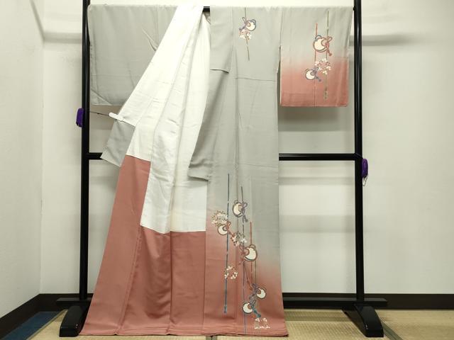 平和屋着物●訪問着 作家物 結び紐花丸文 暈し染め ロング丈 正絹 逸品 CABB0336gh