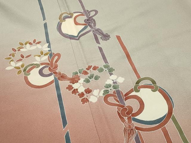 平和屋着物●訪問着 作家物 結び紐花丸文 暈し染め ロング丈 正絹 逸品 CABB0336gh