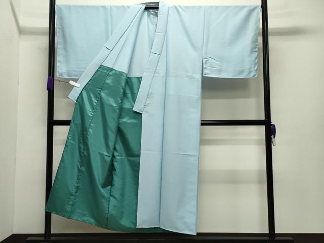 平和屋着物●男性 色無地 水色 胴抜き仕立て 洗える着物 CABB0338gh
