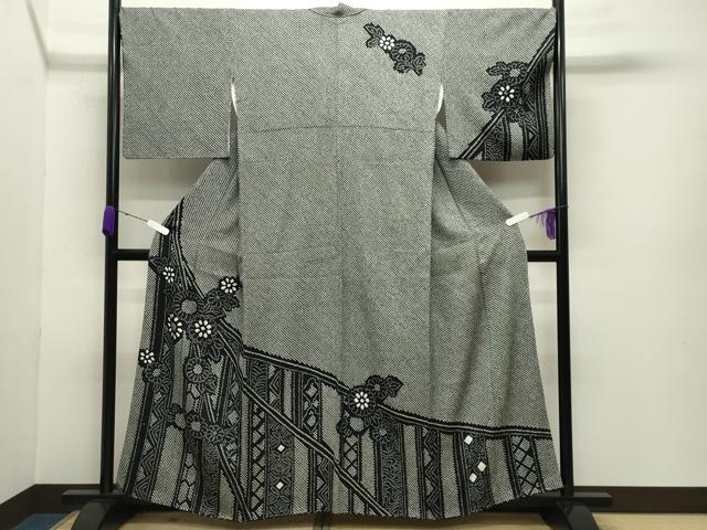 平和屋着物●訪問着 総絞り 草花文 黒地 正絹 逸品 CABB0342gh