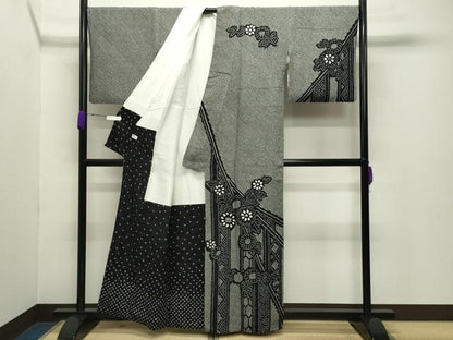 平和屋着物●訪問着 総絞り 草花文 黒地 正絹 逸品 CABB0342gh
