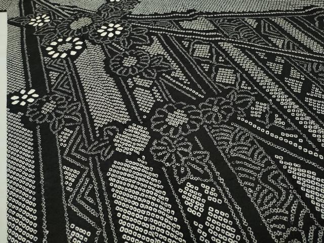 平和屋着物●訪問着 総絞り 草花文 黒地 正絹 逸品 CABB0342gh