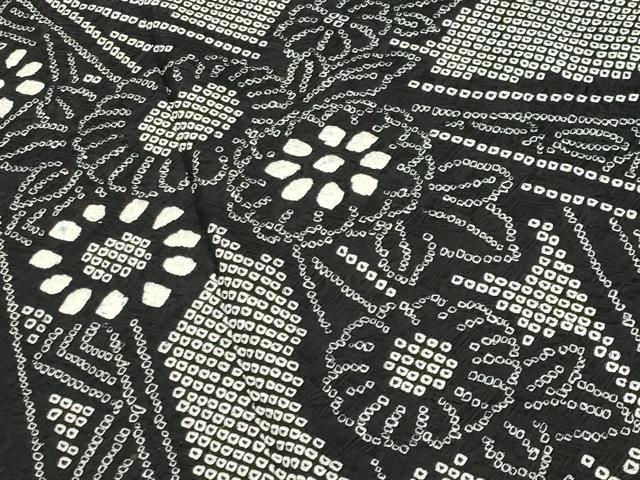 平和屋着物●訪問着 総絞り 草花文 黒地 正絹 逸品 CABB0342gh