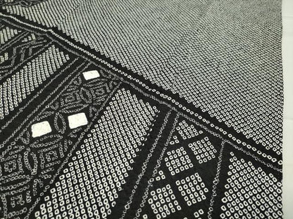 平和屋着物●訪問着 総絞り 草花文 黒地 正絹 逸品 CABB0342gh